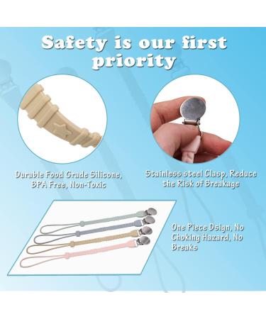 Pacifier Clip 4 Pack - Silicone Holder Clips for Boys and Girls - BPA Free Teething Toys - Perfect Baby Shower or Birthday Gift - Buy Online on SooperMarket.com