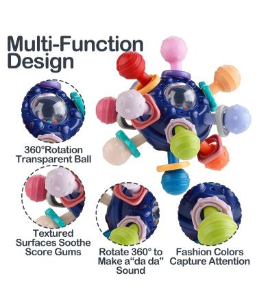 BPA Free Baby Teething Ball Rattle Toy for 3-18 Month Olds - Navy Blue | Grasping & Teething Relief Activities - Buy Online on SooperMarket.com