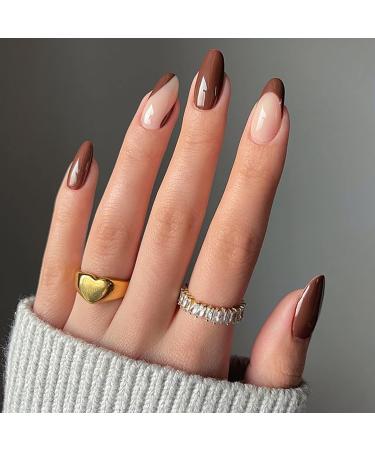 Luvadeyo 24PCS Ballerina Press on Nails Coffin Long Fake Nails Acrylic Full Cover Luxury Brown False Nails for Women and Girls