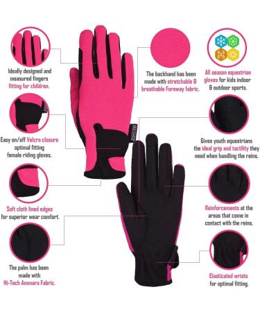 Kids Horse Riding Gloves - Pink, Age 10-12 Years | Equestrian Children's Mittens for Horseback Riding, Biking, Gardening | Boys & Girls Pony Youth Outdoor Gear - Buy Online on SooperMarket.com