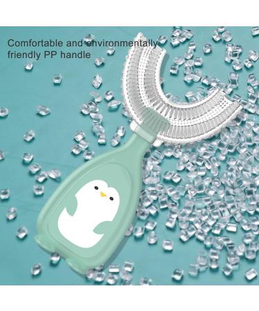 Kids U-Shaped Toothbrush with Storage Box - Cute Penguin Toothbrush Food Grade Soft Silicone Brush Head 360 Oral Teeth Cleaning Design for Toddlers and Children Green Small - Buy Online on SooperMarket.com
