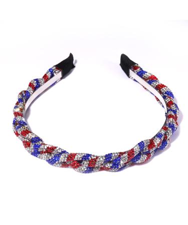 Patriotic Rhinestone Twist Headband for Women | Red White Blue Crystal Hairband for 4th of July Holiday Party - Buy Online on SooperMarket.com