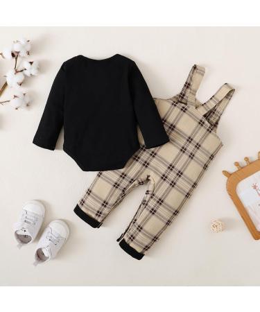 Puseky Baby Boy 3-6 Months Black Romper with Plaid Suspenders Overall Pants - Buy Online on SooperMarket.com