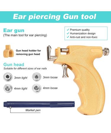 Professional Ear Piercing Gun Kit with Hypoallergenic Surgical Studs - Stainless Steel Body & Nose Earrings Piercing Machine - Reusable Set in Yellow - Buy Online on SooperMarket.com