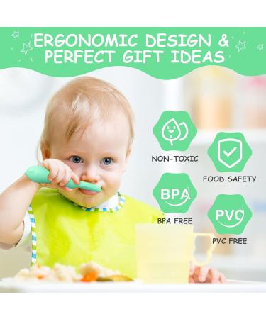 Vicloon Baby Fork and Spoon Set - 2Pcs Silicone Weaning Utensils for Self Feeding, Easy Grip Toddler Cutlery Kit - Soft Infant Spoon in Green - Buy Online on SooperMarket.com