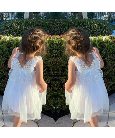 PythJooh Baby Girl Tulle Dress with Butterfly Wings | Sleeveless Tutu Princess Dress for Toddlers | Daisy Stars Sundress (6-9 Months, White) - Buy Online on SooperMarket.com