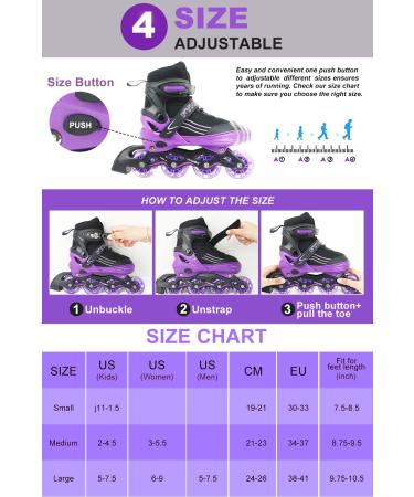 Adjustable Kids Inline Skates | Purple&Black Roller Blades | Light-Up Wheels | Beginner Outdoor & Indoor Skates for Boys & Girls | Medium-Big Kid Size - Buy Online on SooperMarket.com