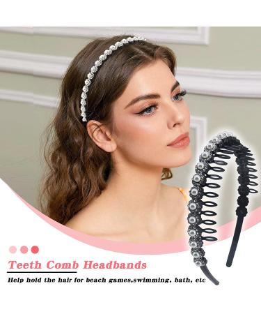 Yeshan Pearl & Rhinestone Hair Comb Headbands for Women - Set of 4 Non-Slip Hair Hoops - Buy Online on SooperMarket.com