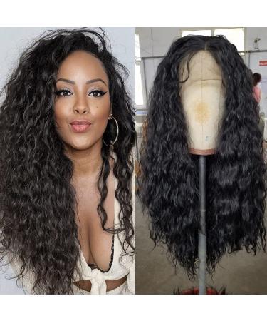 QD-Tizer Loose Curly Synthetic Lace Front Wig for Black Women - Long Black Curly Hair with Baby Hair, Heat Resistant, 180% Density - Buy Online on SooperMarket.com