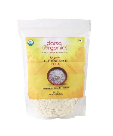 Darsa Organics Poha | 2 lb Resealable Zipper Bag | Flattened Rice with Fluffy Texture| USDA Organic | Non-GMO | Chemical-Free | Kosher