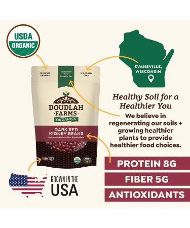 Organic Dried Dark Red Kidney Beans 1lb Bulk from Doudlah Farms | Non-GMO, Vegan, Grown in USA | Fiber & Protein for Soups, Burritos, Salads | Regeneratively Farmed | 1 Pound Pack - Buy Online on SooperMarket.com