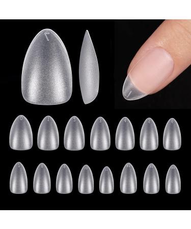 Bartbox nail tips short almond tips for nails 300 pieces Short soft gel full cover almond nail tips no-file nail tips short almond shape tips pre-buff resin artificial fake nails with box 15 sizes 1 ml (1 Pack) short almond