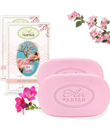 Bar Soap 2x100g CERISIERS EN FLEURS by Un Air d'Antan / Fragrance from South Of France: Cherry Blossom & Freesia/Organic Argan Oil/No Paraben/Moisturising Soap/Body Soap/Hand Soap/French Soap Cherry Blossom x2