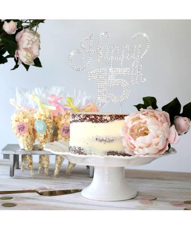 LINGTEER Happy 15th Birthday Silver Rhinestone Cake Topper - Cheers to 15th Birthday Party Decorations - Buy Online on SooperMarket.com