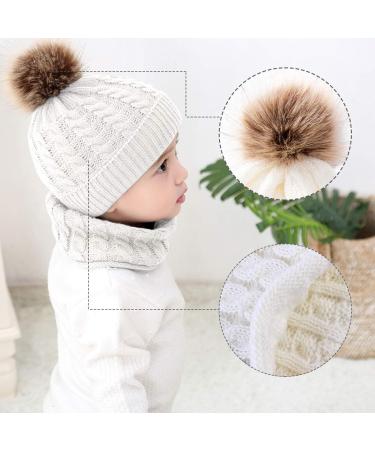 Yinuoday Toddler Baby Knit Hat Scarf Set - Winter Warm Beanie Cap with Circle Loop Scarf Neckwarmer in White (2PCS) - Buy Online on SooperMarket.com
