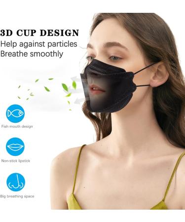 60PCS KF94 Black Disposable Face Masks - Individually Packaged 4-Ply Breathable Fish Mouth Type Mask for Daily Outdoor Use - Adjustable Nose for Comfort - Buy Online on SooperMarket.com
