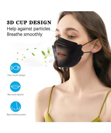 MC-A 55 Pack KF94 Black Face Masks - 4 Ply Disposable Individually Packaged Fish Mouth Type for Adults - Buy Online on SooperMarket.com