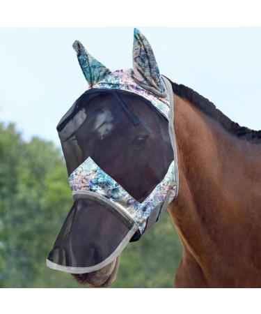 Harrison Howard LumiVista Horse Fly Mask with Ears, Long Nose, UV Protection - Pastel Mix Cob - Buy Online on SooperMarket.com