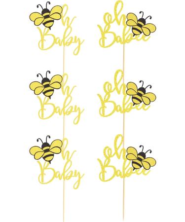 Arthsdite 24Pcs Bumble Bee Cupcake Toppers Oh Babee Cupcake Picks Oh Baby Cupcake Pick Decorations for Bee Theme Baby Shower Kids Baby Shower Birthday Party Decorations Supplies - Gold Black Glitter Bee Oh Baby Cupcake Toppers - Buy Online on SooperMarket.com