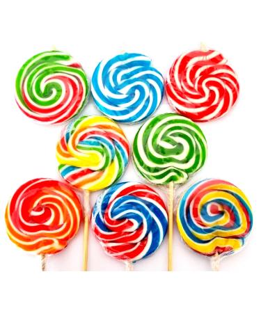 Lollipops 25 x 30g Rainbow Swirly Round Lollies. Kids Party Bags Sweets. Halal Vegan. Cake Toppers & Party Favours. Great Value. Assorted Colours.