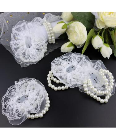 10 Pack Elastic Pearl Wrist Corsage Bands - DIY Wrist Corsages for Bride & Prom - White Lace Accessories - Buy Online on SooperMarket.com