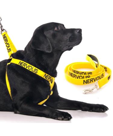 NERVOUS (Give Me Space) Yellow Colour Coded Non-Pull Dog Harness and 60cm 1.2m 1.8m Luxury Neoprene Padded Handle Lead Sets PREVENTS Accidents By Warning Others Of Your Dog In Advance (Harness & 1.8m) Harness & Long 1.8m/72inch Lead