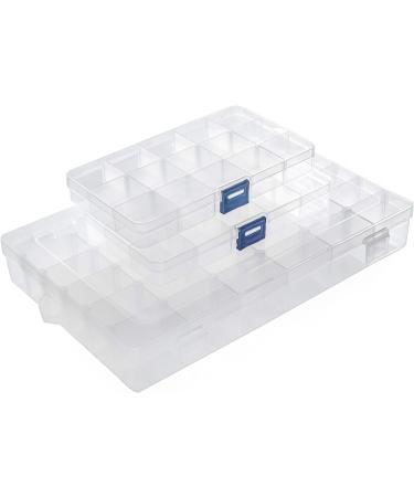 Snowkingdom Plastic Grid Box Storage Organizer Case - 3 Pack with Adjustable Dividers | 36 Grids + 2x15 Grids | Free Letter Stickers included - Buy Online on SooperMarket.com