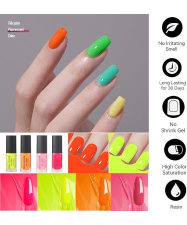 Neon Nail Polish Set - Hot Pink Red Yellow Orange Fluorescent nail Varnish Set for Halloween Party 4 Colors Nail Polish - Quick Dry Nail Varnish Sets for Home DIY Manicure Gifts for Women - Buy Online on SooperMarket.com