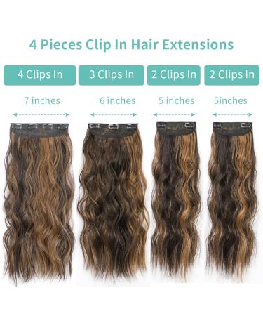 KooKaStyle Clip in Long Wavy Synthetic Hair Extension 20 Inch 4PCS Balayage Dark Brown to Chestnut - Thick Double Weft Hairpieces for Women - Buy Online on SooperMarket.com
