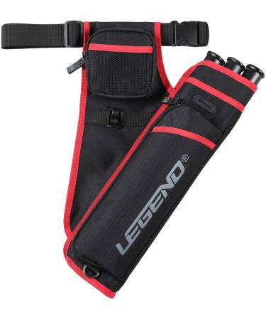 Legend First Archery Quiver for Arrows - Target Shooting Hip Quivers with Adjustable Belt & 3 Arrow Tubes - Durable Nylon Material - with T-Slot & Storage Pockets for Accessories, Tools, Score Card