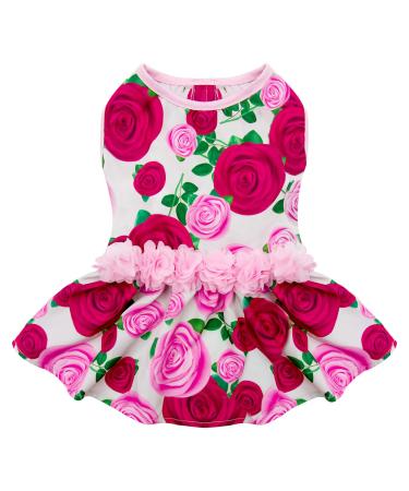 KYEESE Dogs Dresses Rose with Flowers Decor Elegant Princess Doggie Dress for Small Dogs Spring Summer Dog Apparel Medium(Pack of 1) 1#Rose