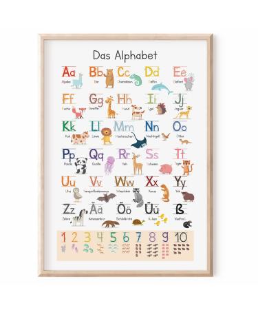 Meinbaby123 XL ABC Learning Postal Basis for Children (GS) |Letters sound from A - Z |Alphabet ABC |Suitable for kindergarten preschool elementary school (learning poster animals A2) A2 learning post animals
