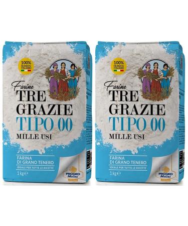 Tre Grazie - Italian Plain Wheat Flour 00-2Kg (1Kg Pack of 2) A. Plain Wheat Flour (2Kg)