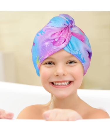 Basumee Kids Microfiber Hair Towel Wrap 2 Pack - Rapid Drying Hair Towel Turbans for Girls - Unicorn Colorful Design - Buy Online on SooperMarket.com