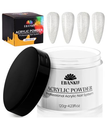 EBANKU Silver Glitter Acrylic Powder 120g/4.23oz Acrylic Powder Large Capacity Professional Acrylic Nail Powder for Nail Acrylic Extension Nail Carving Long-Lasting No Nail Lamp Needed