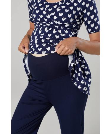 Happy Mama Maternity Nursing 3pcs Nightwear Set - Navy With Hearts - Pants, Top, Robe - Buy Online on SooperMarket.com