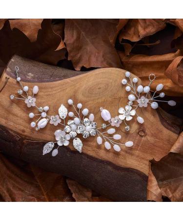 Unicra Silver Wedding Hair Vine - Rhinestone Flower Headpiece with Pearls | Bridal Hair Jewelry for Bridesmaid & Women - Buy Online on SooperMarket.com