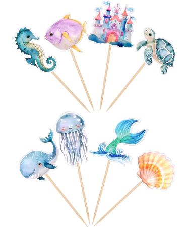 32 Pack Mermaid Cupcake Toppers Under The Sea Octopus Starfish Mermaid Tail Cupcake Picks Jellyfish Seahorse Coral Cupcake Decorations for Baby Shower Under The Sea Party Birthday Cake Decorations - Buy Online on SooperMarket.com