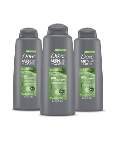 Dove Men+Care 2 in 1 Shampoo and Conditioner For Healthy-Looking Hair Lime + Cedarwood Naturally Derived Plant Based Cleansers 20.4 oz 3 Count