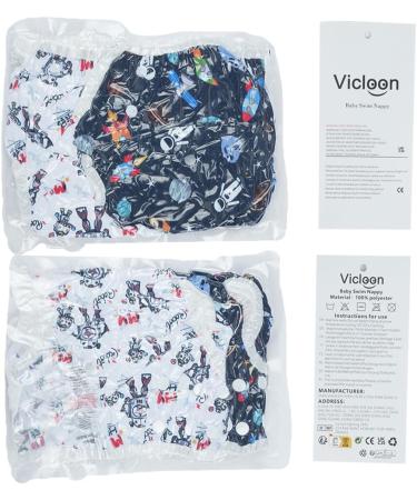Vicloon Reusable Baby Swimming Diapers - Adjustable & Washable 2-Pack (0-3 Years) - Blue Universe/White Robot - Buy Online on SooperMarket.com