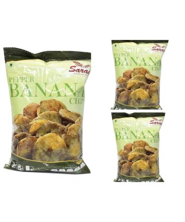 Saras Pepper Banana Chips 200g (Pack of 3) | Spiced to Perfection South Indian Snack | Crispy Delight with Authentic Flavour