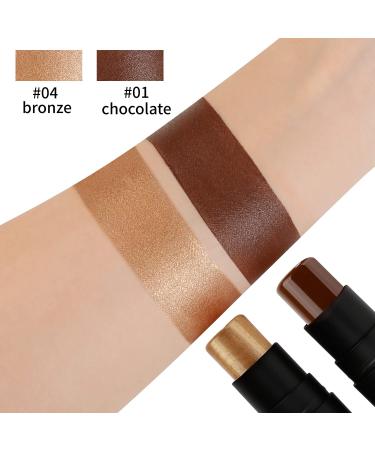 DE LANCI Contour Highlighter Stick Kit for Brown, Dark, Black Skin Tone - 2 PCS Cream Sticks with Brush - Face Illuminator & Bronzer - Moisturizing Shade Makeup - Buy Online on SooperMarket.com