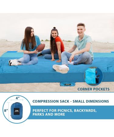 WELLAX Beach Blanket 9x10 Ft - Waterproof, Sandproof, Lightweight Mat for 8 Persons - Quick Drying, Durable, 8 Pockets, 4 Stakes - Great for Picnic, Camping, Travel - Blue - Buy Online on SooperMarket.com