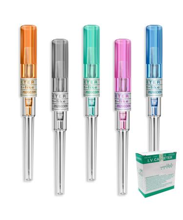 Jconly Catheter Needles - 50PCS Mix 14/16/18/20/22 Gauge Piercing Needles IV Catheter Needles Hollow Needles for Ear Nose Belly Navel Nipple Piercing Sterilized Disposable Piercing Needles(Each 10Pcs) Catheter Needles Mix