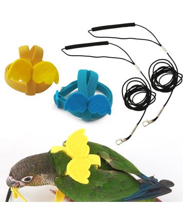 DKDDSSS 2 PCS Bird Harness Pet Parrot Leash Training Supplies Parrot Harness Leash Outdoor Adjustable for Cockatiel Mynah Monk Parakeet Macaw (Blue and Yellow)