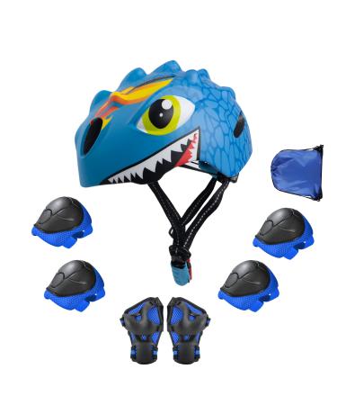 Toddler Helmet, Kids Bike Helmet with Dinosaur 3D Design, Sports Protective Gear Set and Safety Certified for 3 4 5 6 7 8 Years Old, Girls Boys Toddler Bike Cycling Skating Skateboard Scooter Helmet blue