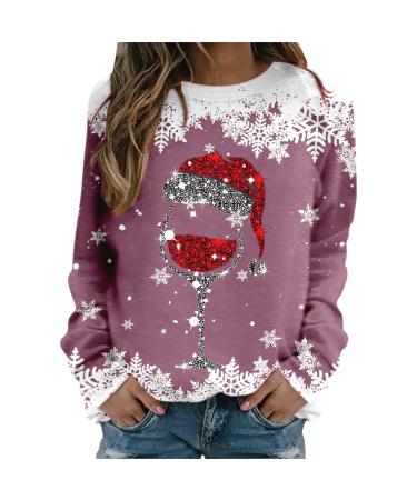 Women's Christmas Sweatshirts Cute Snowman Penguin Print O-Neck Raglan Top Shirt Pullover Comfy Warm Xmas Jumper Winter Long Sleeve Tops Loose Tunic Top Sweaters Z21-hot Pink XL
