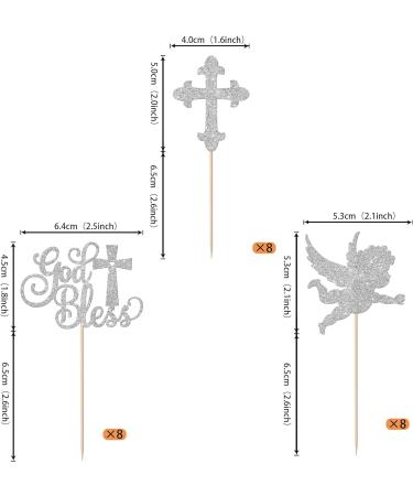 Rsstarxi 24 Pack God Bless and Cross Cupcake Toppers Glitter Angel Christening Babyshower Boy Baptism Cupcake Picks Decorations for First Communion Baptism Party Cake Decorations Silver - Buy Online on SooperMarket.com