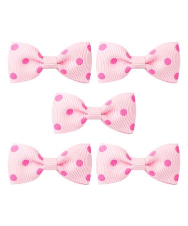 sourcing map 5PCS Small Dog Hair Bows with Dots Pattern Pet Hair Bows Cute Dog Grooming Bows Accessories for Dogs Puppies Cats 5-Piece Pink