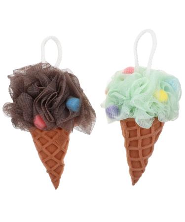 Healvian 2pcs Kids Bath Shower Sponge Cream Bath Sponge Body Scrubber Exfoliating Loofah for Bath Spa and Shower Light Green Coffee